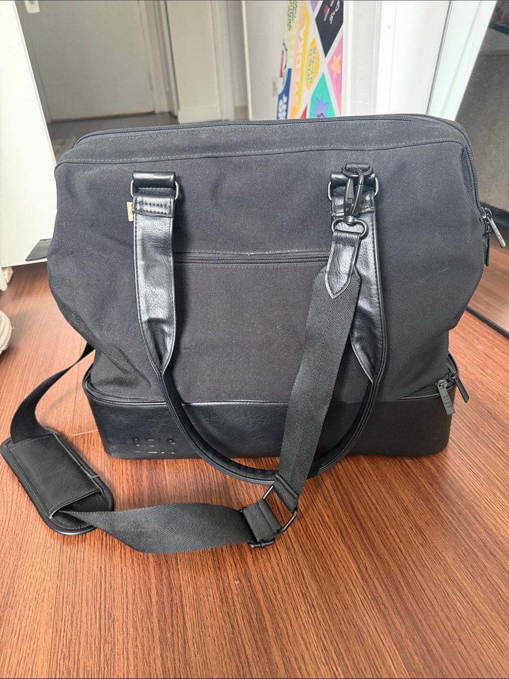 BEIS Black Travel Tote Bag with Detachable Strap